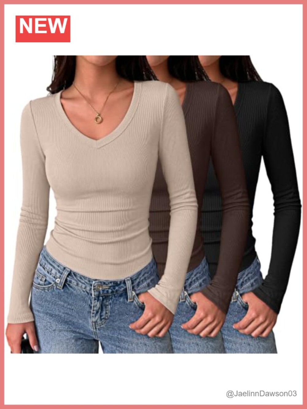 Long Sleeve V Neck Ribbed Slim Fit Basic Tee